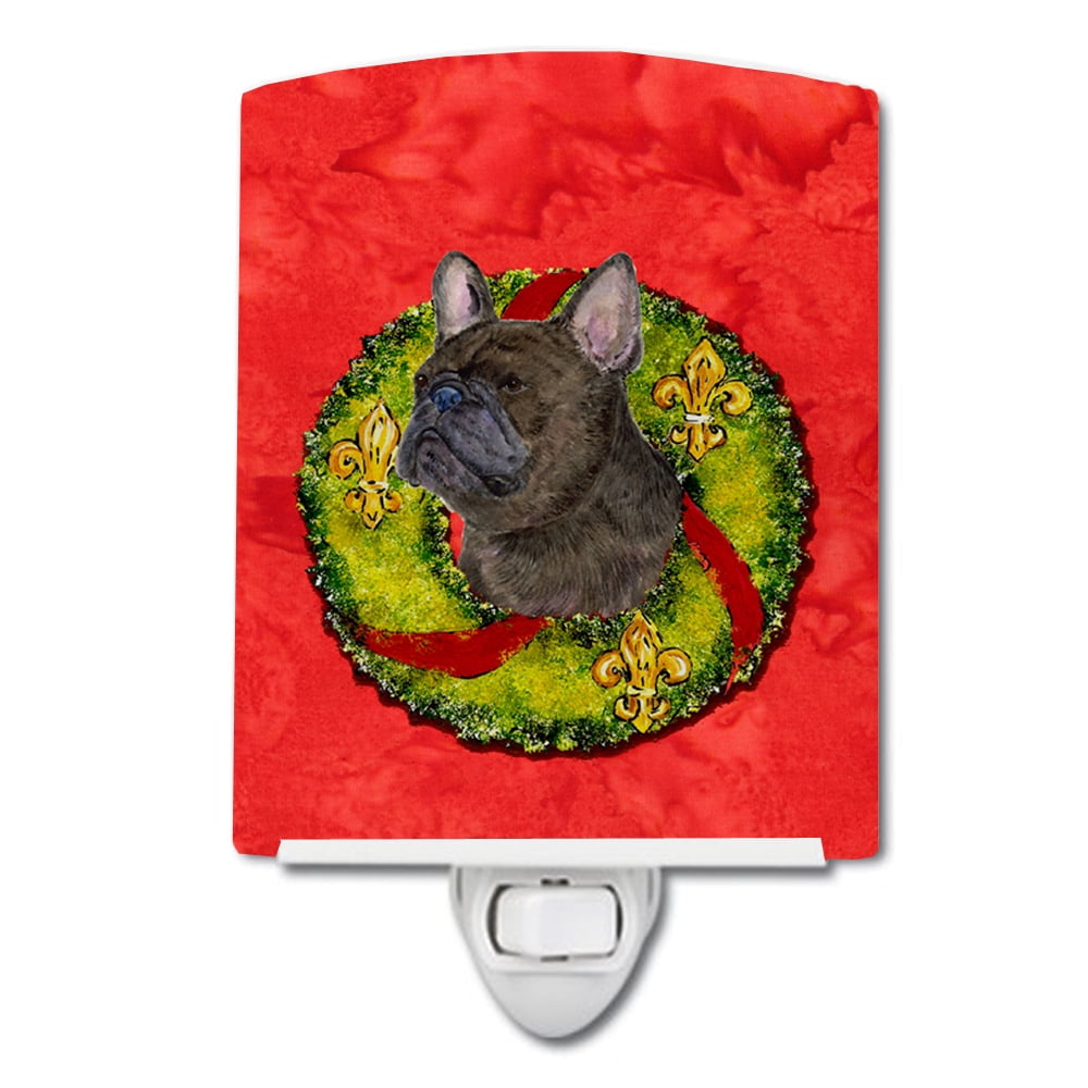 Caroline's Treasures SS4206CNL Brindle French Bulldog Cristmas Wreath Ceramic Night Light, 6x4x3", multicolor