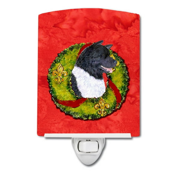 Caroline's Treasures SS4208CNL Akita Cristmas Wreath Ceramic Night Light, 6x4x3", multicolor
