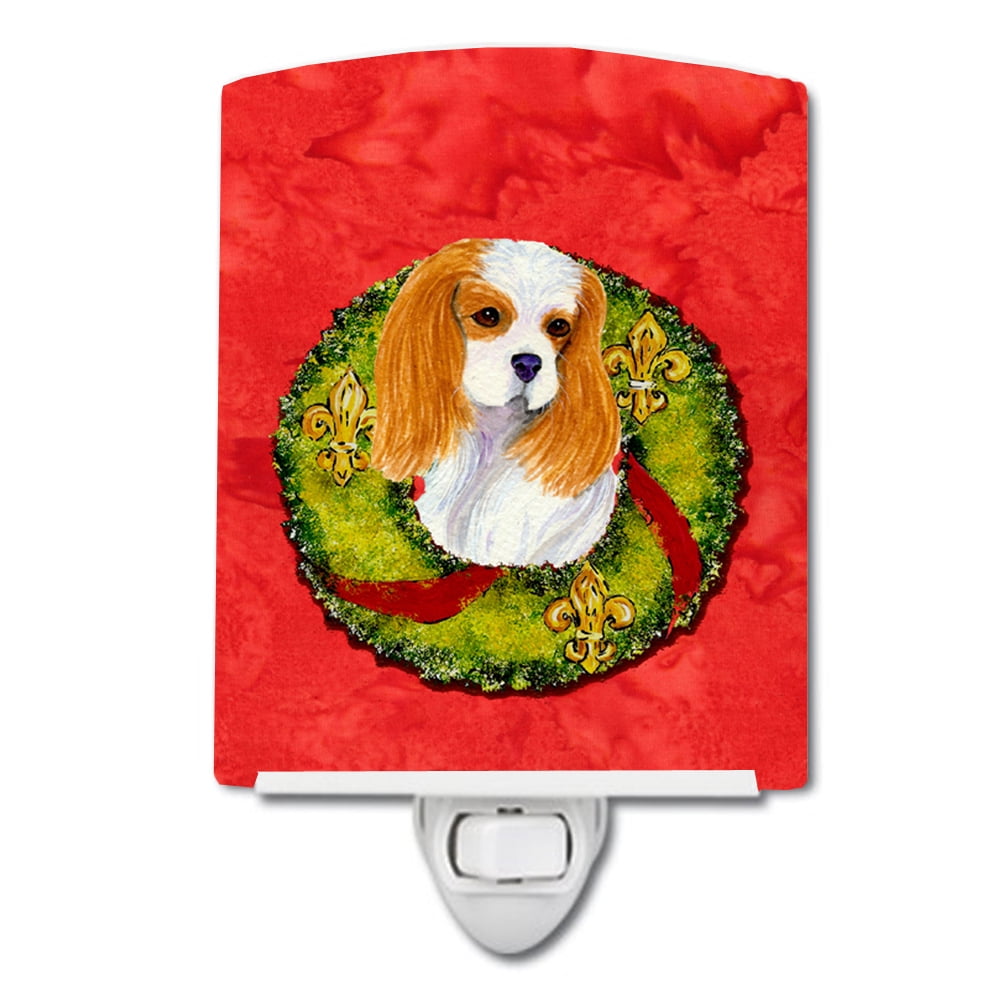 Caroline's Treasures SS4214CNL Cavalier Spaniel Cristmas Wreath Ceramic Night Light, 6x4x3", multicolor