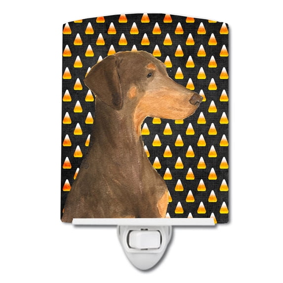 Doberman Candy Corn Halloween Portrait Ceramic Night Light