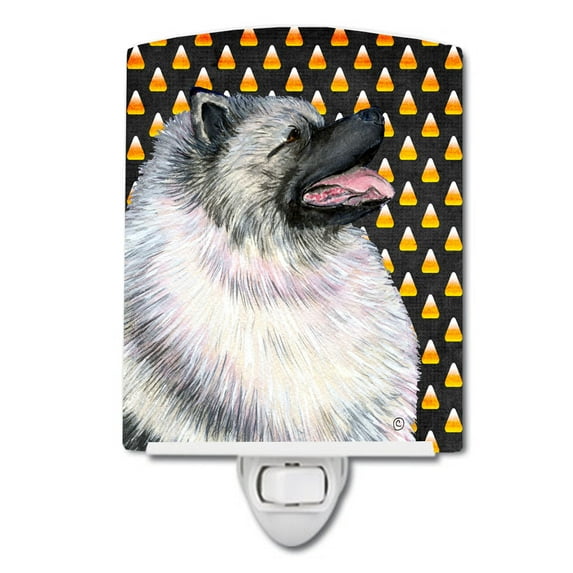 Keeshond Candy Corn Halloween Portrait Ceramic Night Light