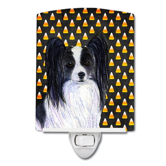 Caroline's Treasures SS4298CNL Papillon Candy Corn Halloween Portrait Ceramic Night Light, 6x4x3", multicolor