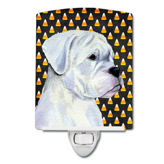 Caroline's Treasures SS4302CNL Boxer White Candy Corn Halloween Portrait Ceramic Night Light, 6x4x3", multicolor