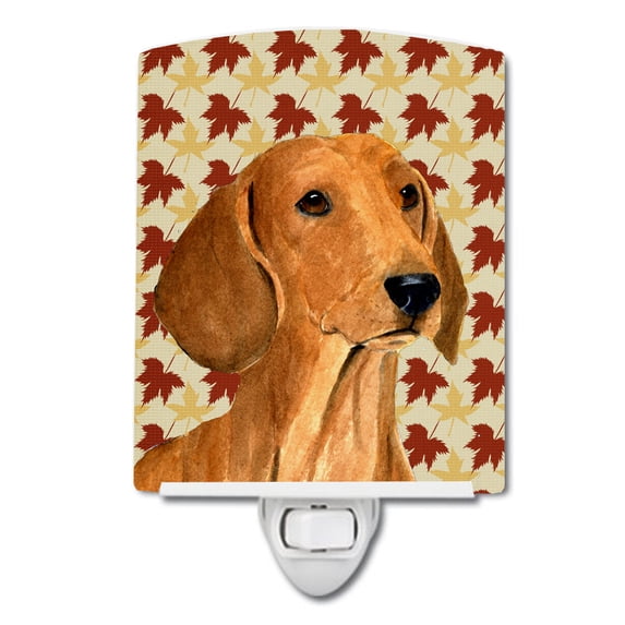Caroline's Treasures SS4369CNL Dachshund Fall Leaves Portrait Ceramic Night Light, 6x4x3", multicolor