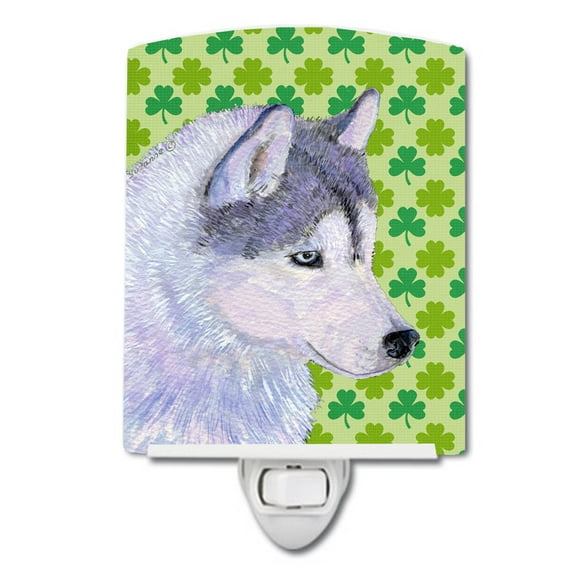 Caroline's Treasures SS4395CNL Siberian Husky St. Patrick's Day Shamrock Portrait Ceramic Night Light, 6x4x3",