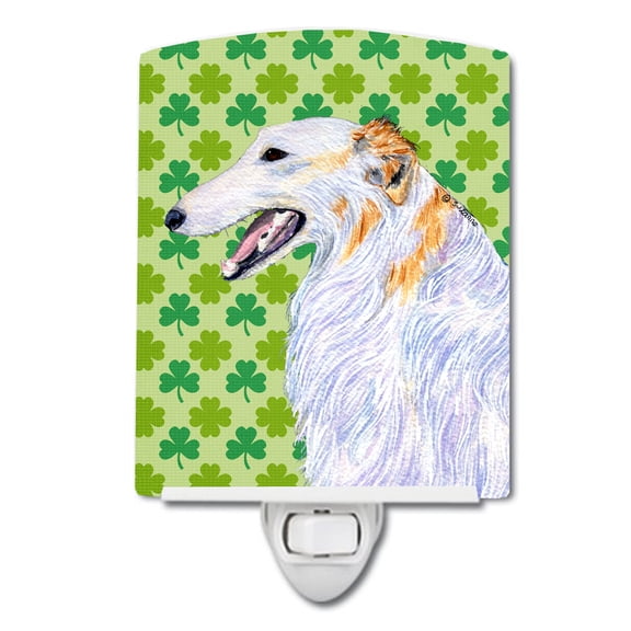 Borzoi St. Patrick Shamrock Portrait Ceramic Night Light