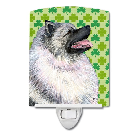 Caroline's Treasures SS4419CNL Keeshond St. Patrick's Day Shamrock Portrait Ceramic Night Light, 6x4x3", multicolor