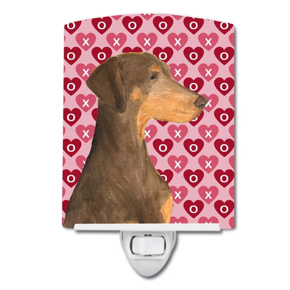 Caroline's Treasures SS4479CNL Doberman Hearts Love and Valentine's Day Portrait Ceramic Night Light, 6x4x3", multicolor