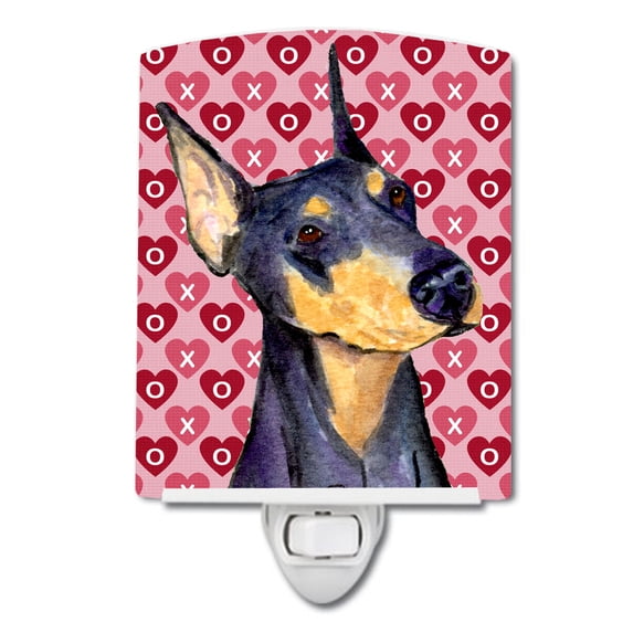 Caroline's Treasures SS4495CNL Doberman Hearts Love and Valentine's Day Portrait Ceramic Night Light, 6x4x3", multicolor