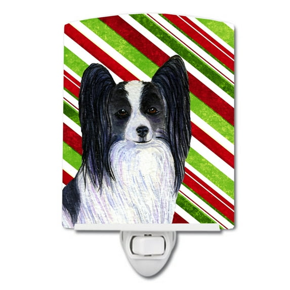 Caroline's Treasures SS4574CNL Papillon Candy Cane Holiday Christmas Ceramic Night Light, 6x4x3", multicolor