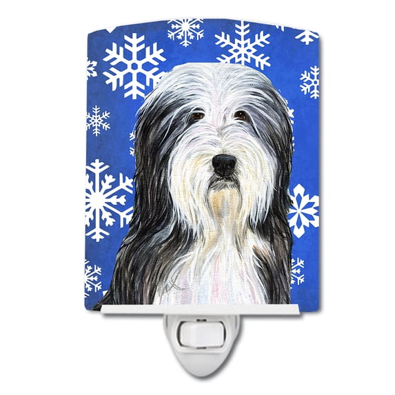 Bearded Collie Snowflakes Holiday Ceramic Night Light