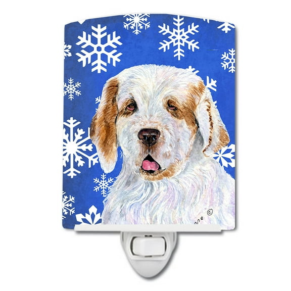 Caroline's Treasures SS4638CNL Clumber Spaniel Winter Snowflakes Holiday Ceramic Night Light, 6x4x3", multicolor