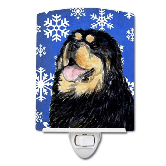 Caroline's Treasures SS4650CNL Tibetan Mastiff Winter Snowflakes Holiday Ceramic Night Light, 6x4x3", multicolor