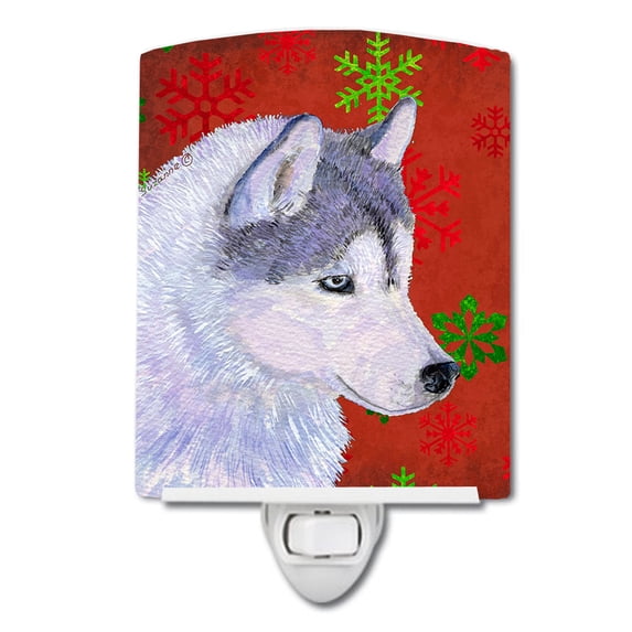 Caroline's Treasures SS4671CNL Siberian Husky Red Green Snowflake Holiday Christmas Ceramic Night Light, 6x4x3",