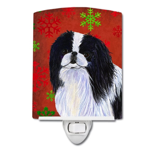 Caroline's Treasures SS4674CNL Japanese Chin Red and Green Snowflakes Holiday Christmas Ceramic Night Light, 6x4x3",