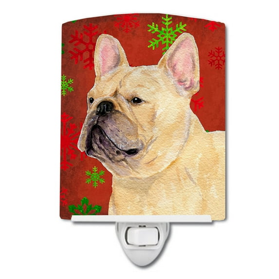 Caroline's Treasures SS4692CNL French Bulldog Red and Green Snowflakes Holiday Christmas Ceramic Night Light, 6x4x3",