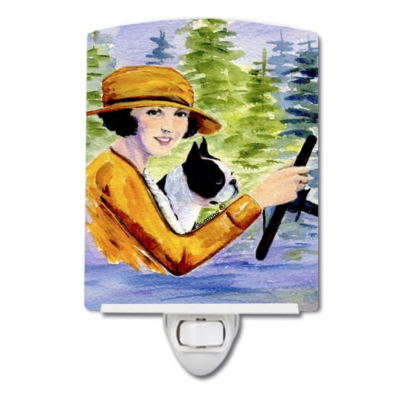 Caroline's Treasures SS8534CNL Woman driving with her Boston Terrier Ceramic Night Light, 6x4x3", multicolor