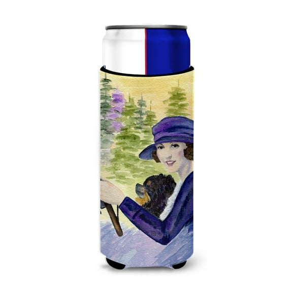 Caroline's Treasures SS8538MUK Lady driving with her Pomeranian Ultra Hugger for slim cans, Slim Can, multicolor