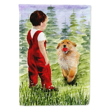 Caroline's Treasures SS8545-FLAG-PARENT Little Boy with his  Golden Retriever Flag, , multicolor