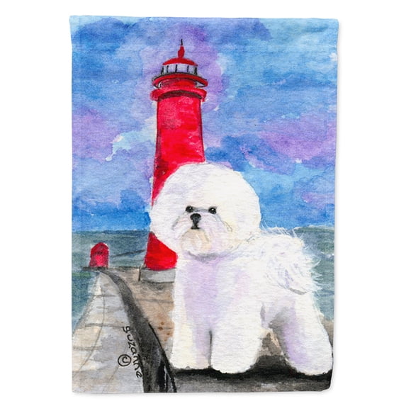 Lighthouse with Bichon Frise Flag Canvas House Size