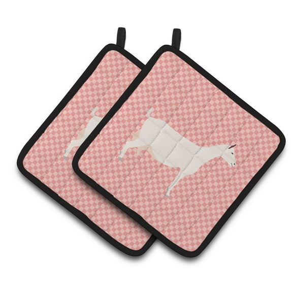 Caroline's Treasures Saanen Goat Pink Check Pair of Pot Holders