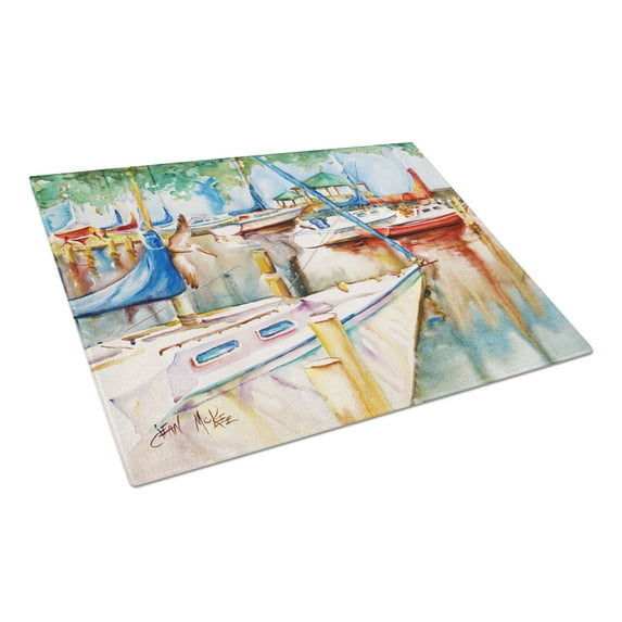 Caroline's Treasures Sailboats at the Gazebo Glass Cutting Board Large