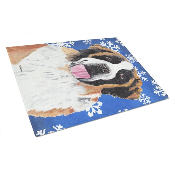 Caroline's Treasures Saint Bernard Winter Snowflakes Holiday Glass Cutting Board Large