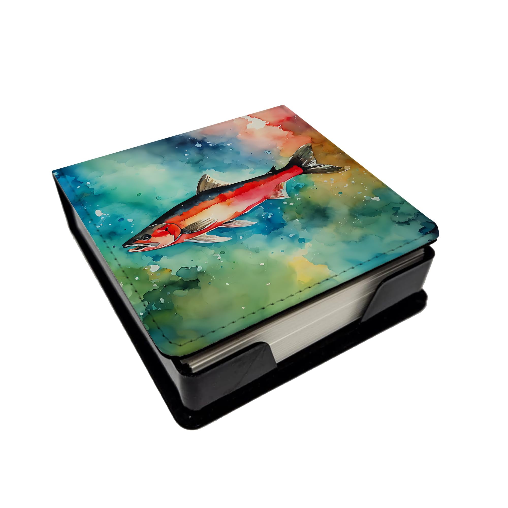 Caroline's Treasures Salmon PU Leather Note Paper Holder with Artist-Designed Cover, Desk Accessory, Office Gift