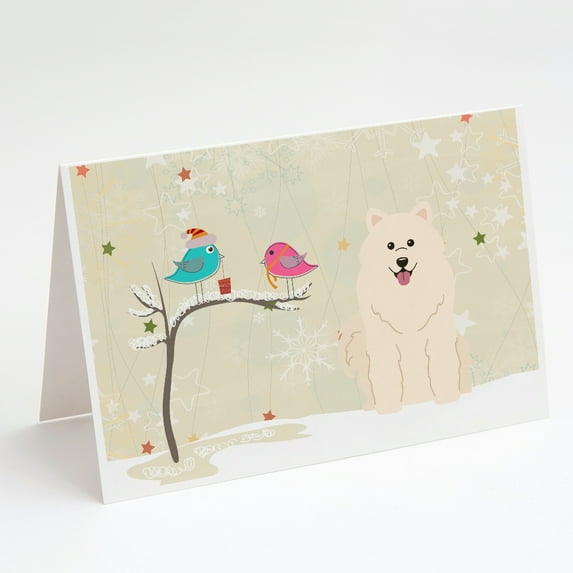 Christmas Presents between Friends Samoyed Greeting Cards and Envelopes Pack of 8