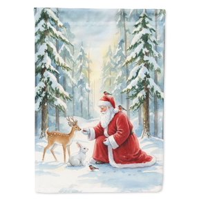 Caroline's Treasures Santa Claus in the Forest with Wildlife Christmas House Flag Large Porch Sleeve Pole Decorative Outside Yard Banner Artwork Wall Hanging, Polyester, House Size, Multicolor
