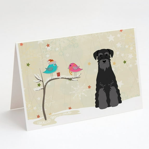 Christmas Presents between Friends Schnauzer - Black Greeting Cards and Envelopes Pack of 8