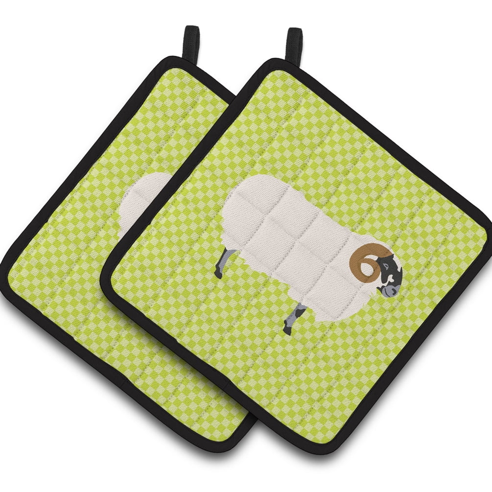 Caroline's Treasures Scottish Blackface Sheep Green Pair of Pot Holders