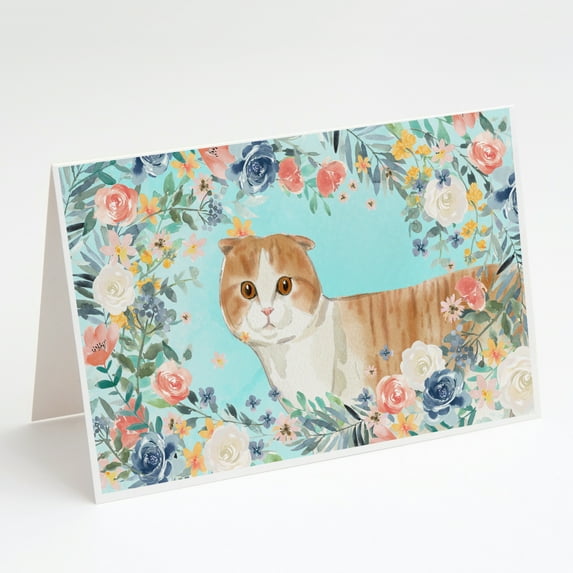 Scottish Fold Spring Flowers Greeting Cards and Envelopes Pack of 8