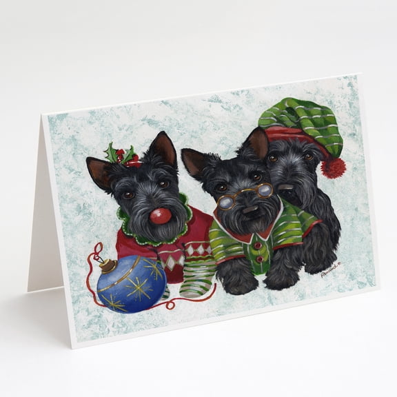 Scottish Terrier Christmas Elves Greeting Cards and Envelopes Pack of 8