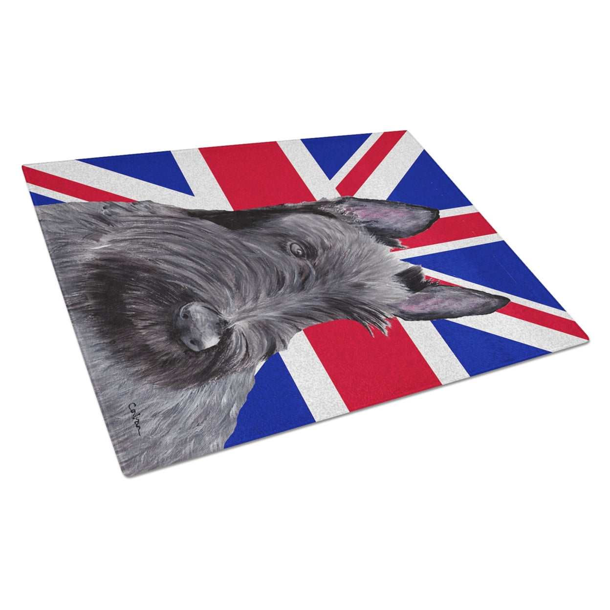 Caroline's Treasures Scottish Terrier with English Union Jack British Flag Glass Cutting Board Large Size
