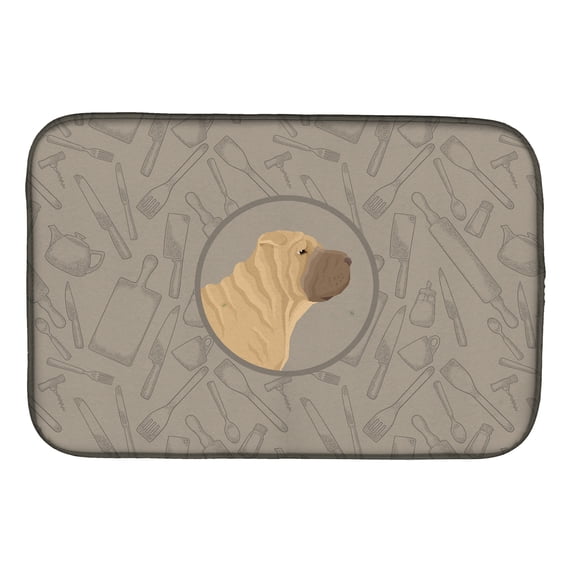 Shar Pei In the Kitchen Dish Drying Mat