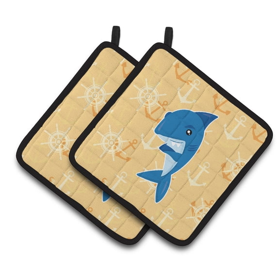 Caroline's Treasures Shark on Beige Nautical Pair of Pot Holders