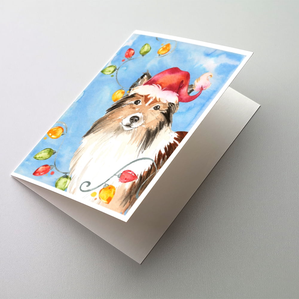 Christmas Lights Sheltie Greeting Cards and Envelopes Pack of 8