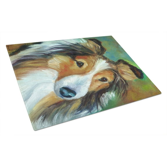 Caroline's Treasures Sheltie Curiosity Glass Cutting Board Large