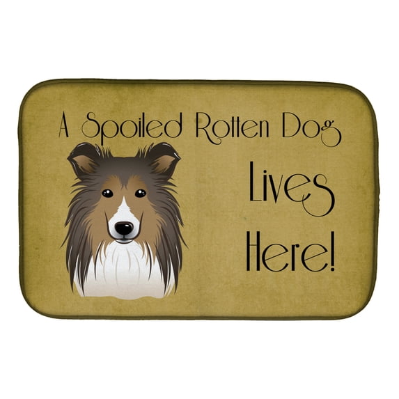 Caroline's Treasures Sheltie Spoiled Dog Lives Here Dish Drying Mat