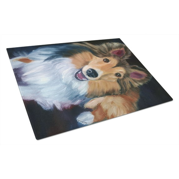 Caroline's Treasures Sheltie Stand Off Glass Cutting Board Large