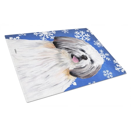 Caroline's Treasures Shih Tzu Winter Snowflakes Holiday Glass Cutting Board Large