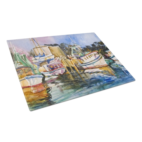 Caroline's Treasures Shrimp Boat Warehouse Glass Cutting Board Large