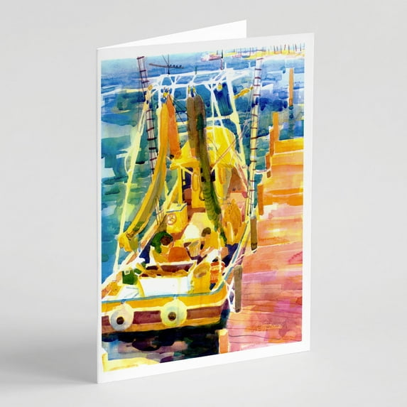 Caroline's Treasures Shrimp Boats Greeting Cards with Envelopes, 5" x 7" (8 Count)