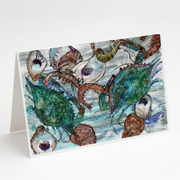 Caroline's Treasures Shrimp Crabs and Oysters in water Everyday Greeting Cards with Envelopes, 5" x 7" (8 Count)