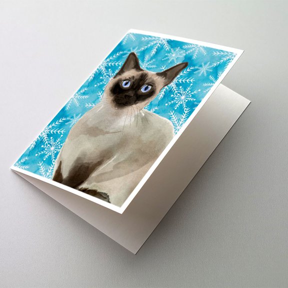 Siamese Winter Snowflake Greeting Cards and Envelopes Pack of 8
