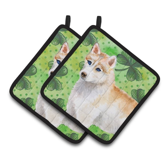 Caroline's Treasures Siberian Husky St Patrick's Pair of Pot Holders