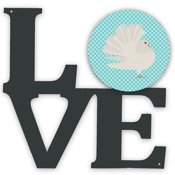 Carolines Treasures BB8124WALV 11.5 x 11.75 in. Silver Fantail Pigeon Blue Check Metal Artwork Love Wall Decor