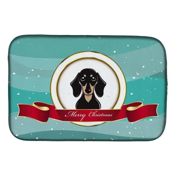 Caroline's Treasures Smooth Black and Tan Dachshund Merry Christmas Dish Drying Mat