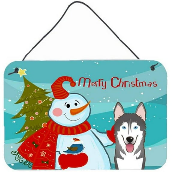 Carolines Treasures BB1838DS812 Snowman With Alaskan Malamute Wall and Door Hanging Prints